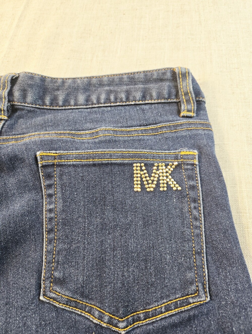 Michael Kors Women's 8 Skinny Studded Pocket Dark Blue Wash Denim Stretch Jeans - Picture 5 of 11